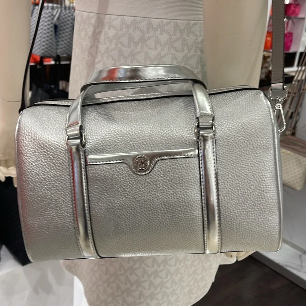 Michael Kors Silver Pebbled Leather Satchel